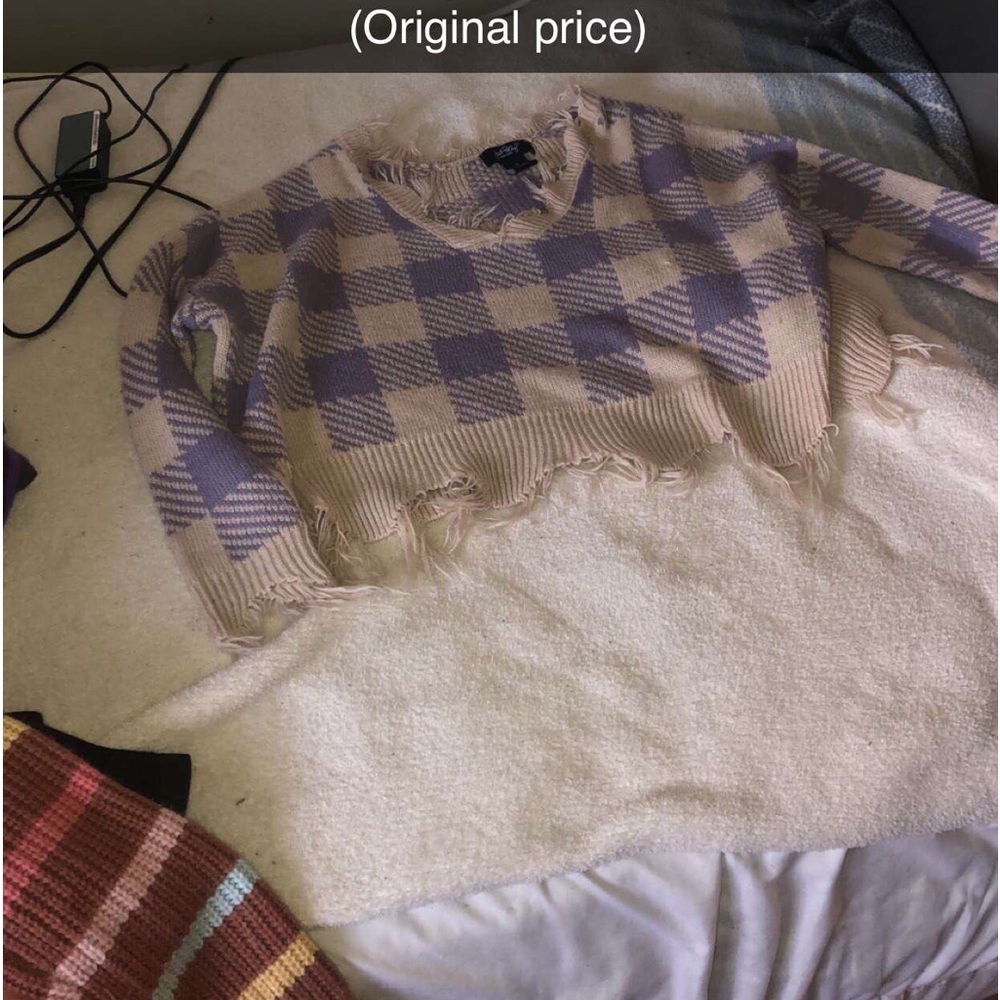 Checkered purple and cream sweater